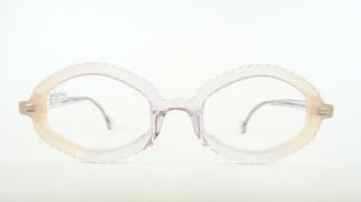 Transparent-rosa Brille Damenfassung von Eyeworks/Los Angeles Rarität handmade selten extravagant ausgefallenes Design ovale Glasform Gr. M